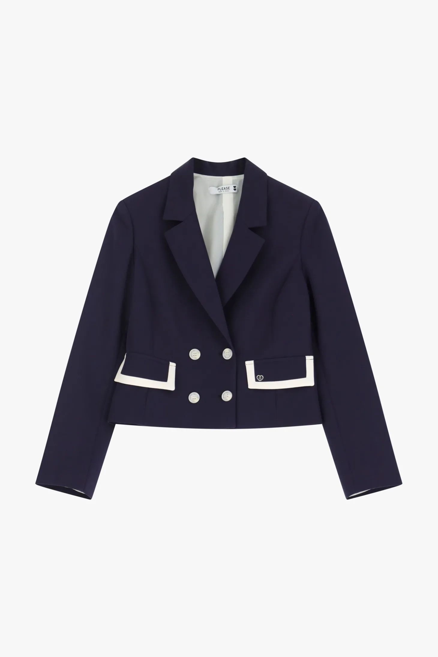 Blazer corto con botones y bolsillos en contraste