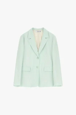 Blazer de raya diplomática con botonadura sencilla y bolsillos