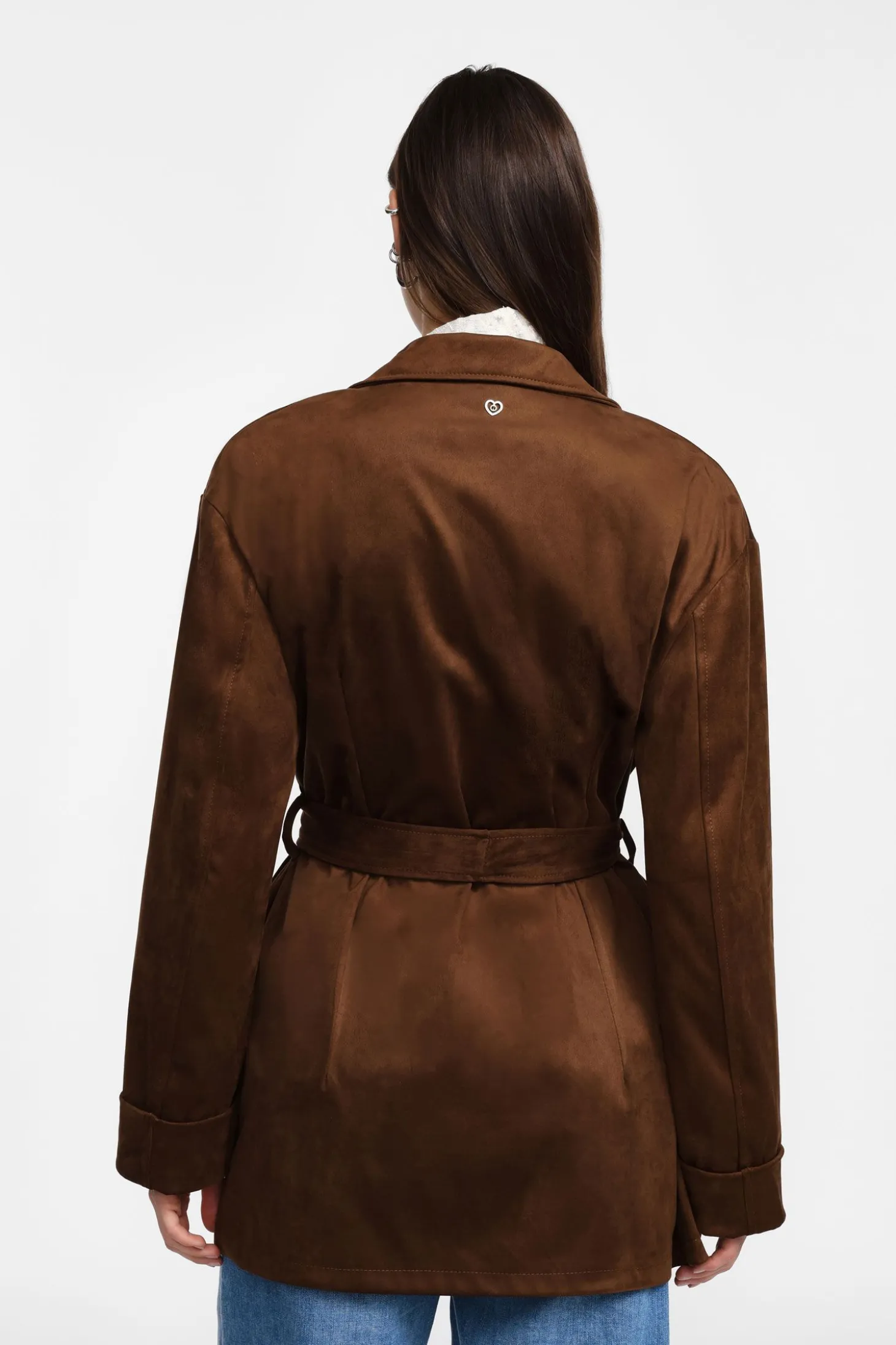 Blazer efecto suede con cinturón a juego