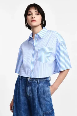 Camisa corta a rayas con bolsillo