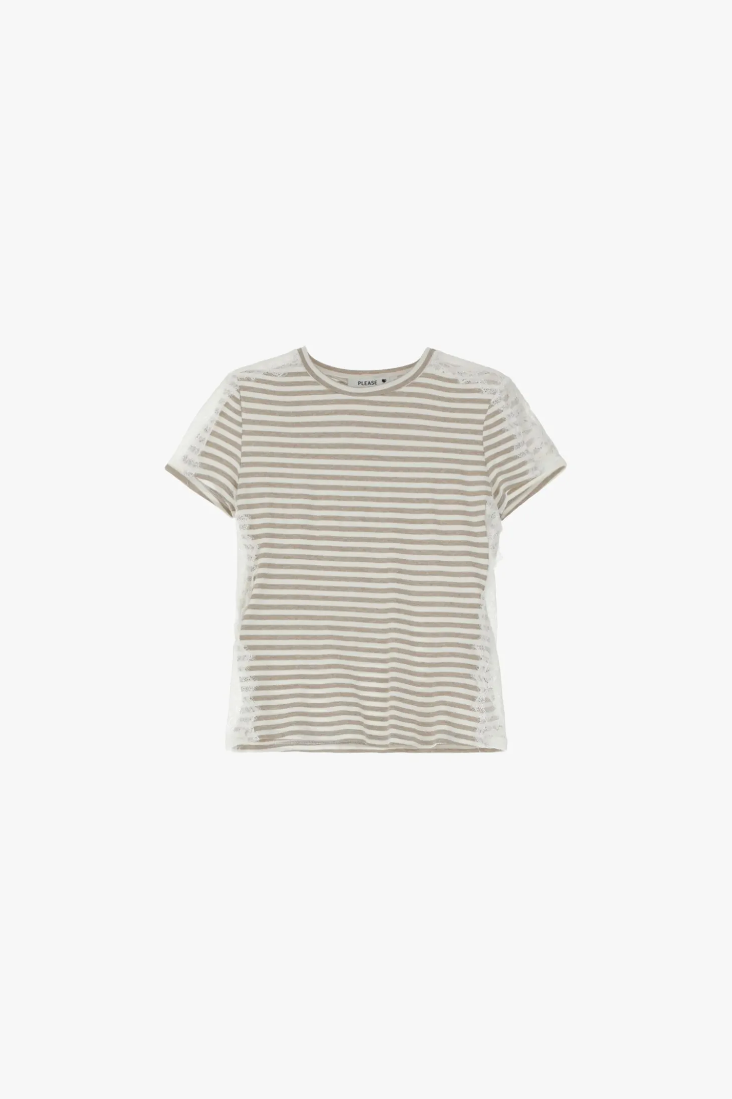Camiseta a rayas manga corta con encaje