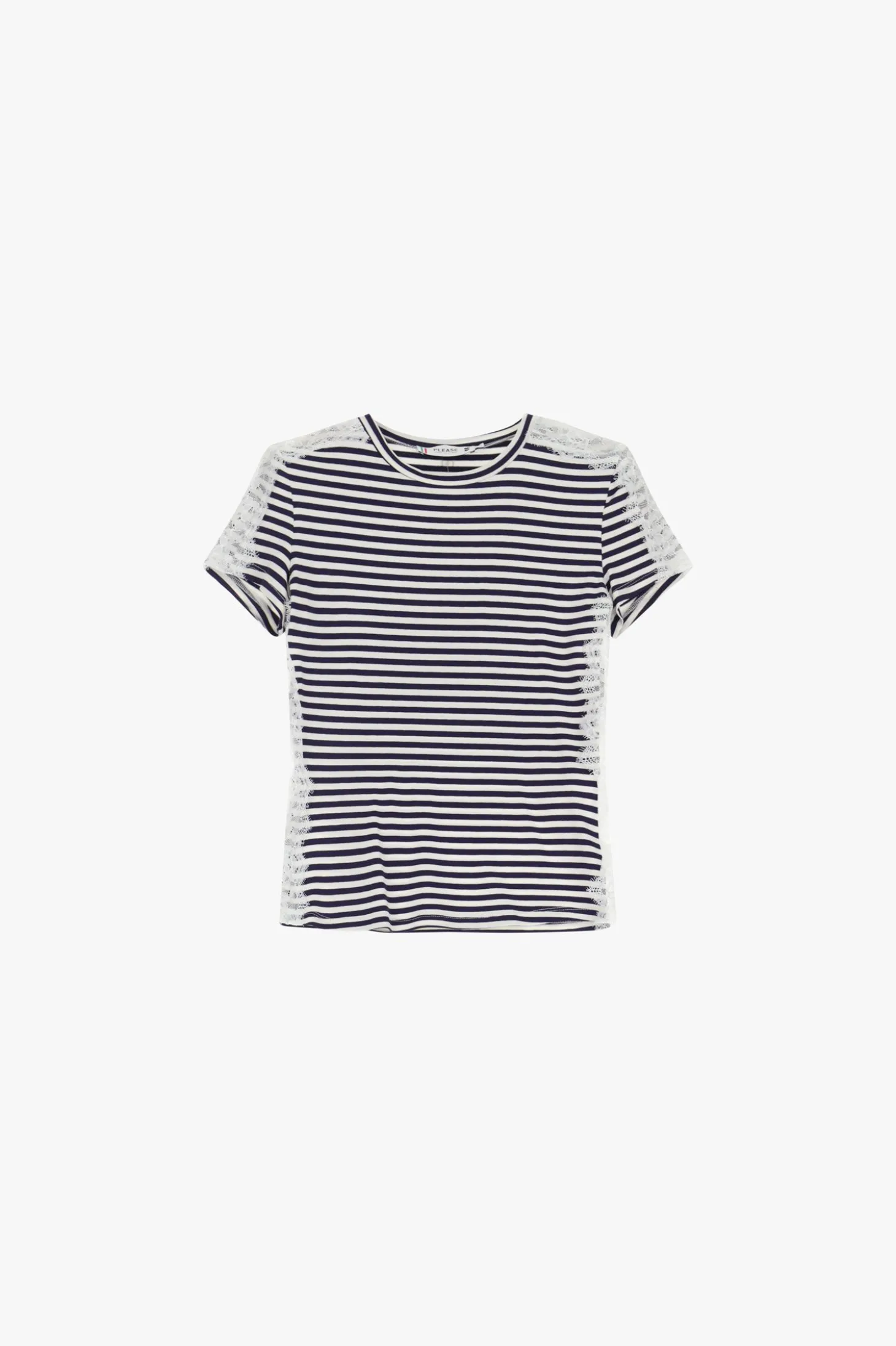 Camiseta a rayas manga corta con encaje
