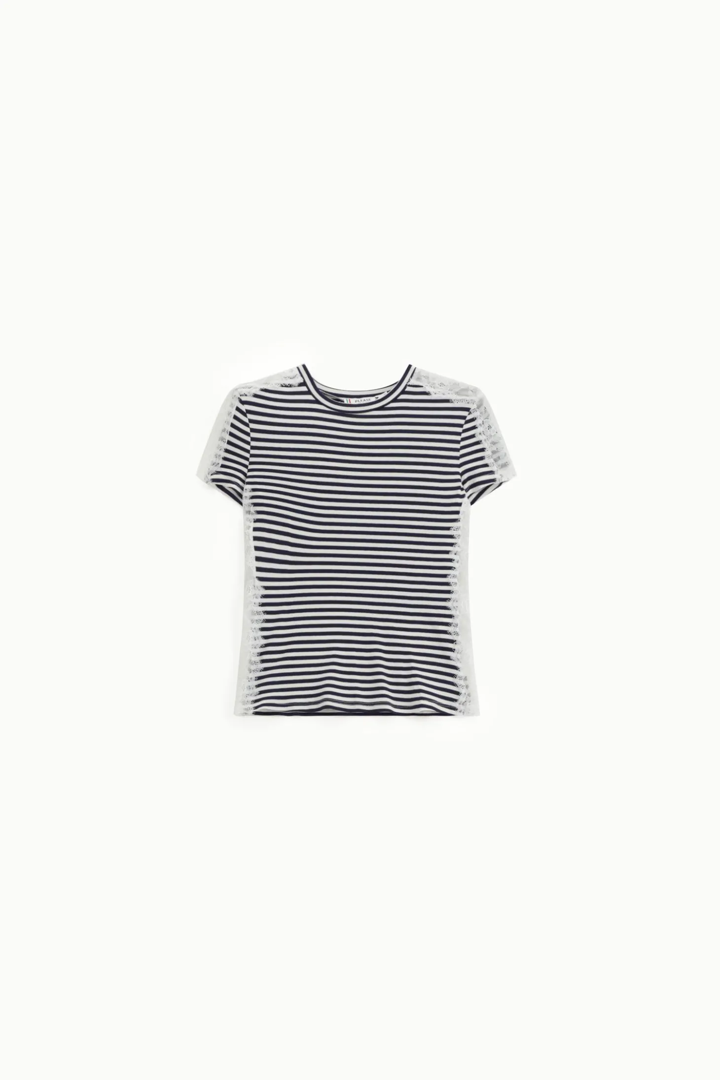 Camiseta a rayas manga corta con encaje