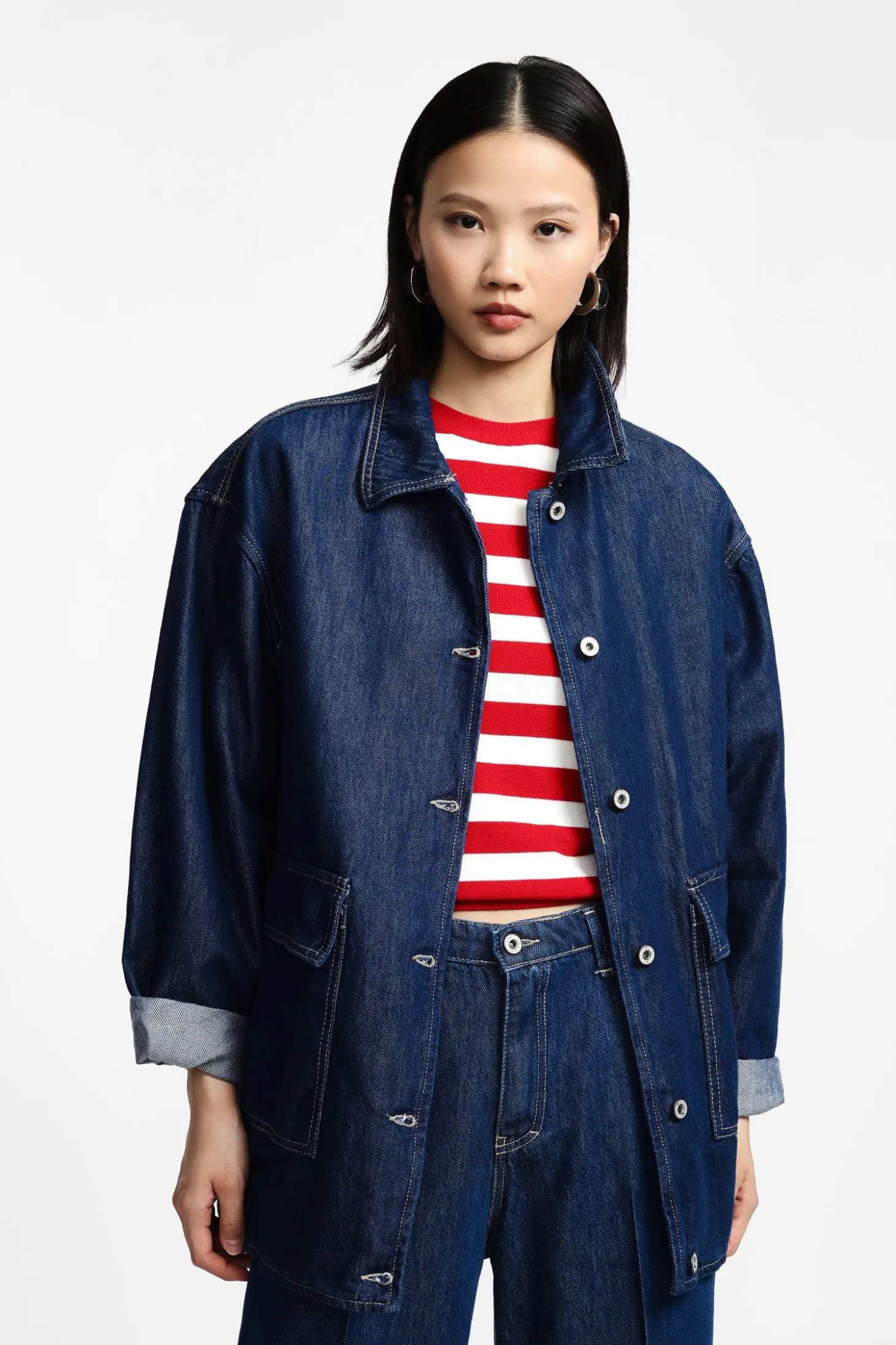 Chaqueta denim con cierre frontal