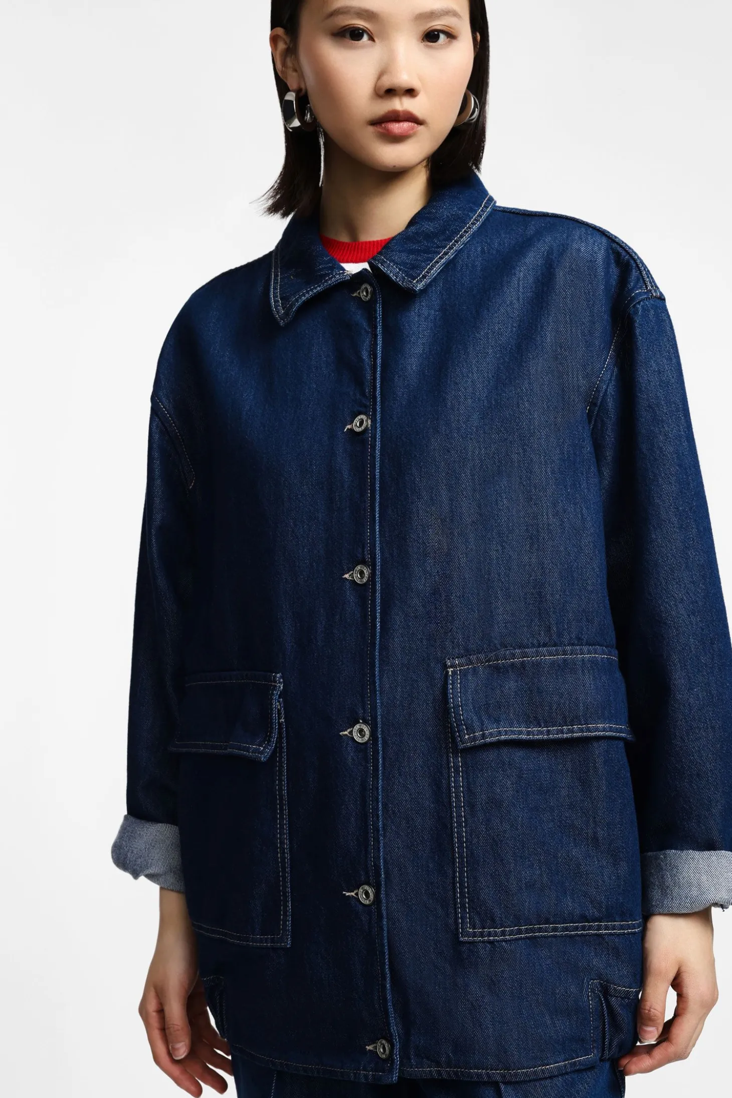 Chaqueta denim con cierre frontal