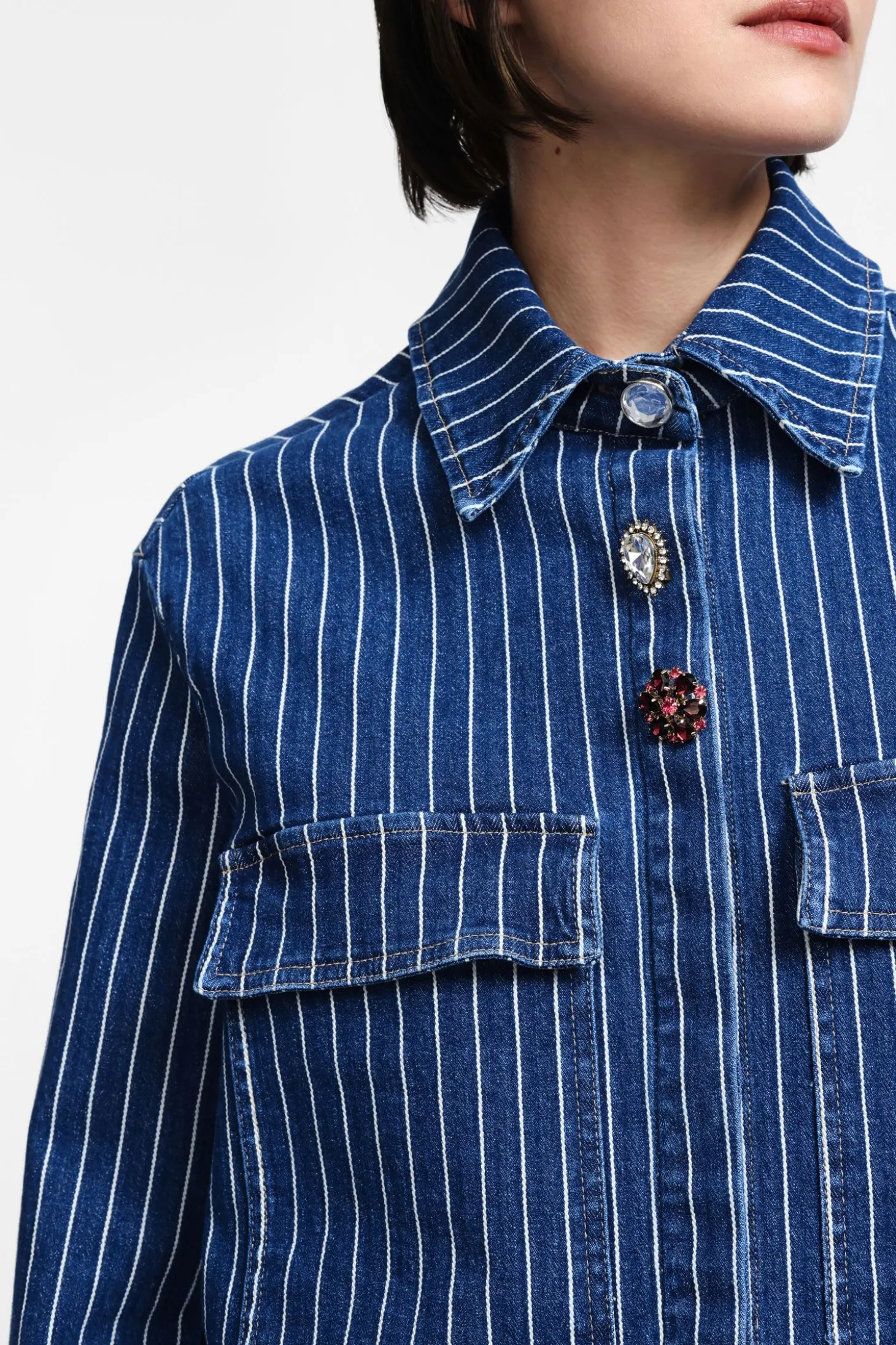 Chaqueta denim rayas con botones