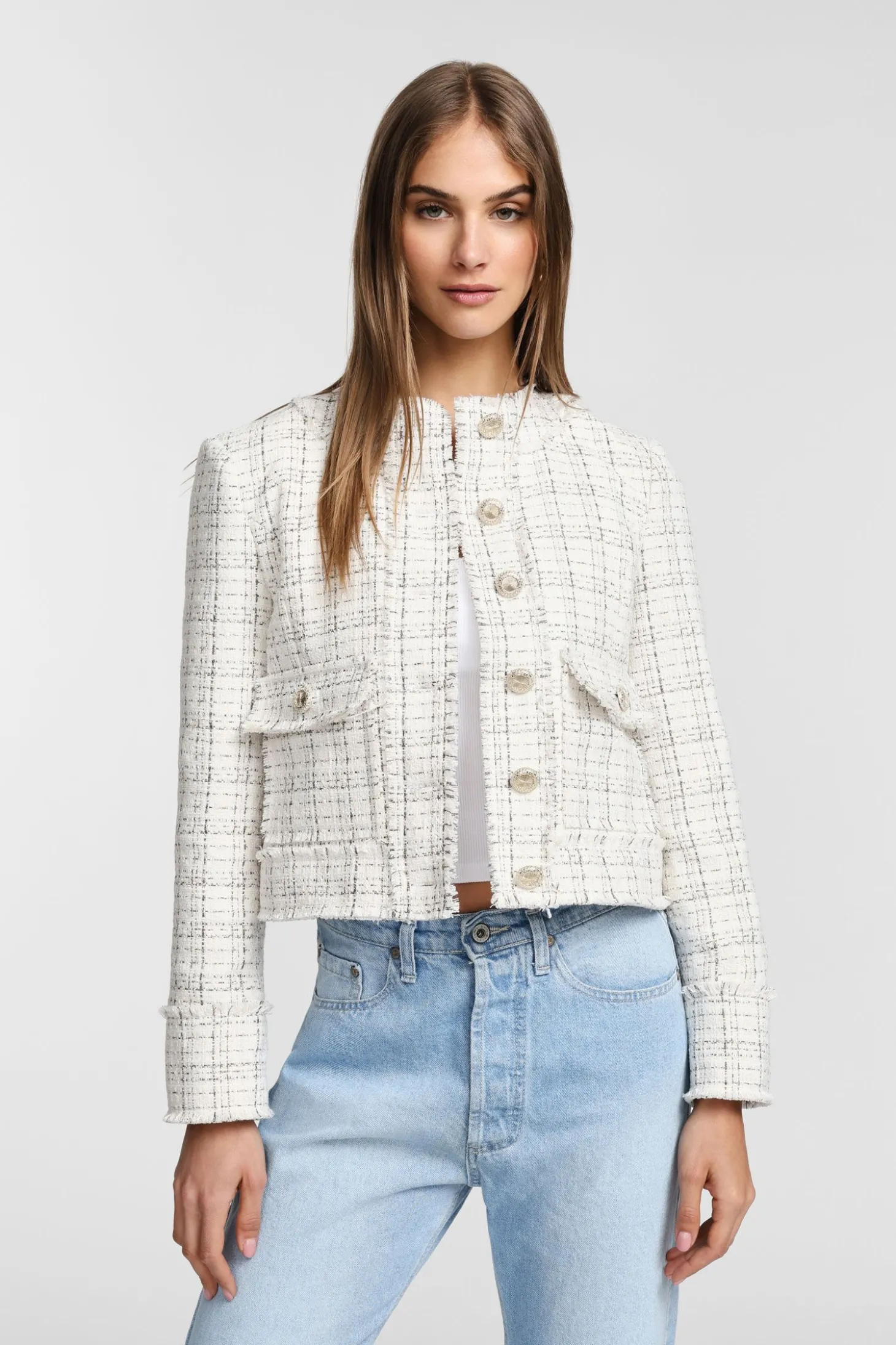 Chaqueta tweed con cierre de botones