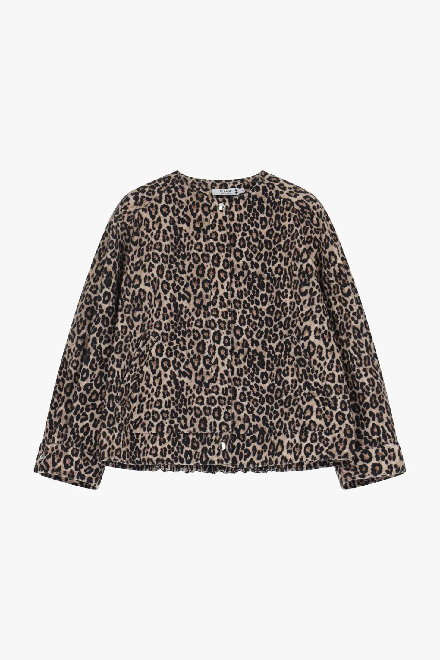 Chaqueta vaquera con cuello redondo y estampado animal