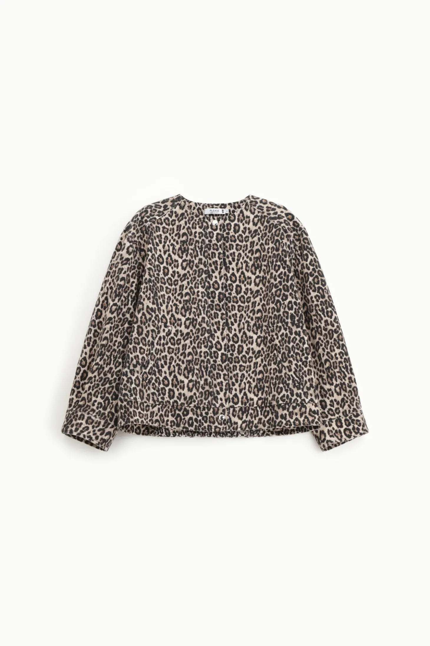 Chaqueta vaquera con cuello redondo y estampado animal