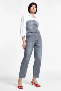 Jeans a righe con taglio mom