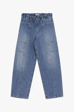 Jeans ampi paperbag con cuciture