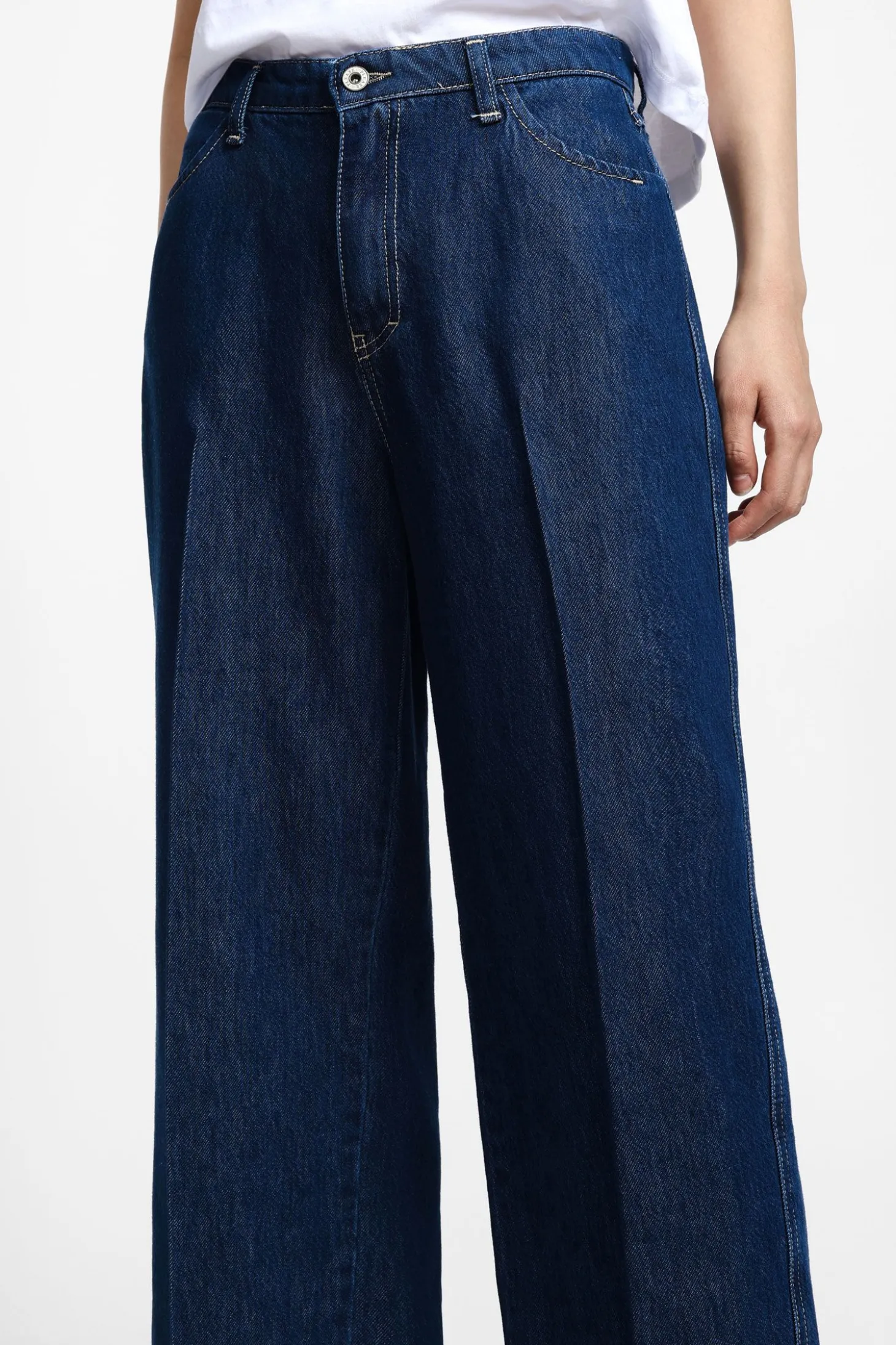 Jeans cropped a gamba larga con vita media