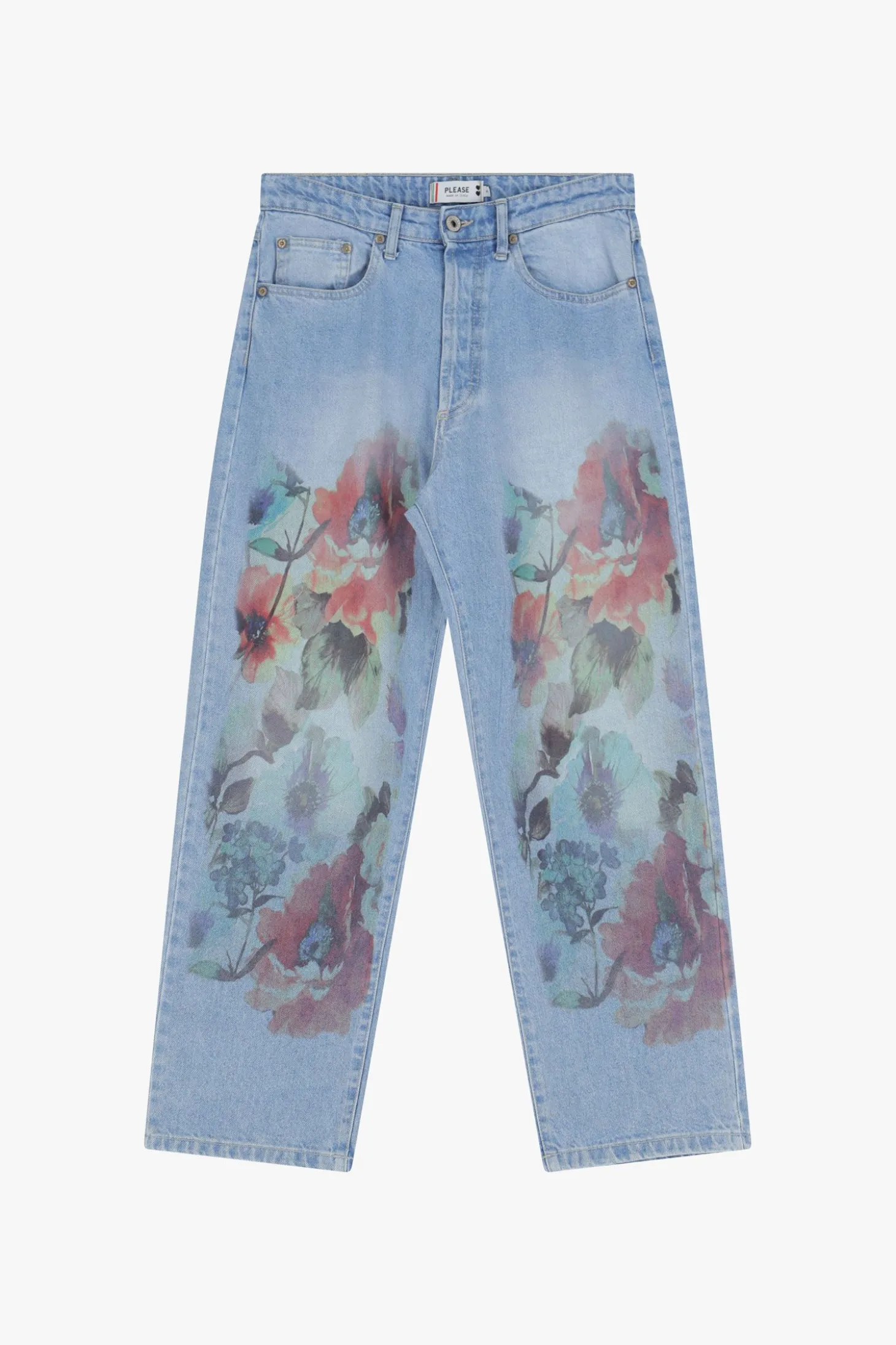 Jeans dritti a stampa floreale
