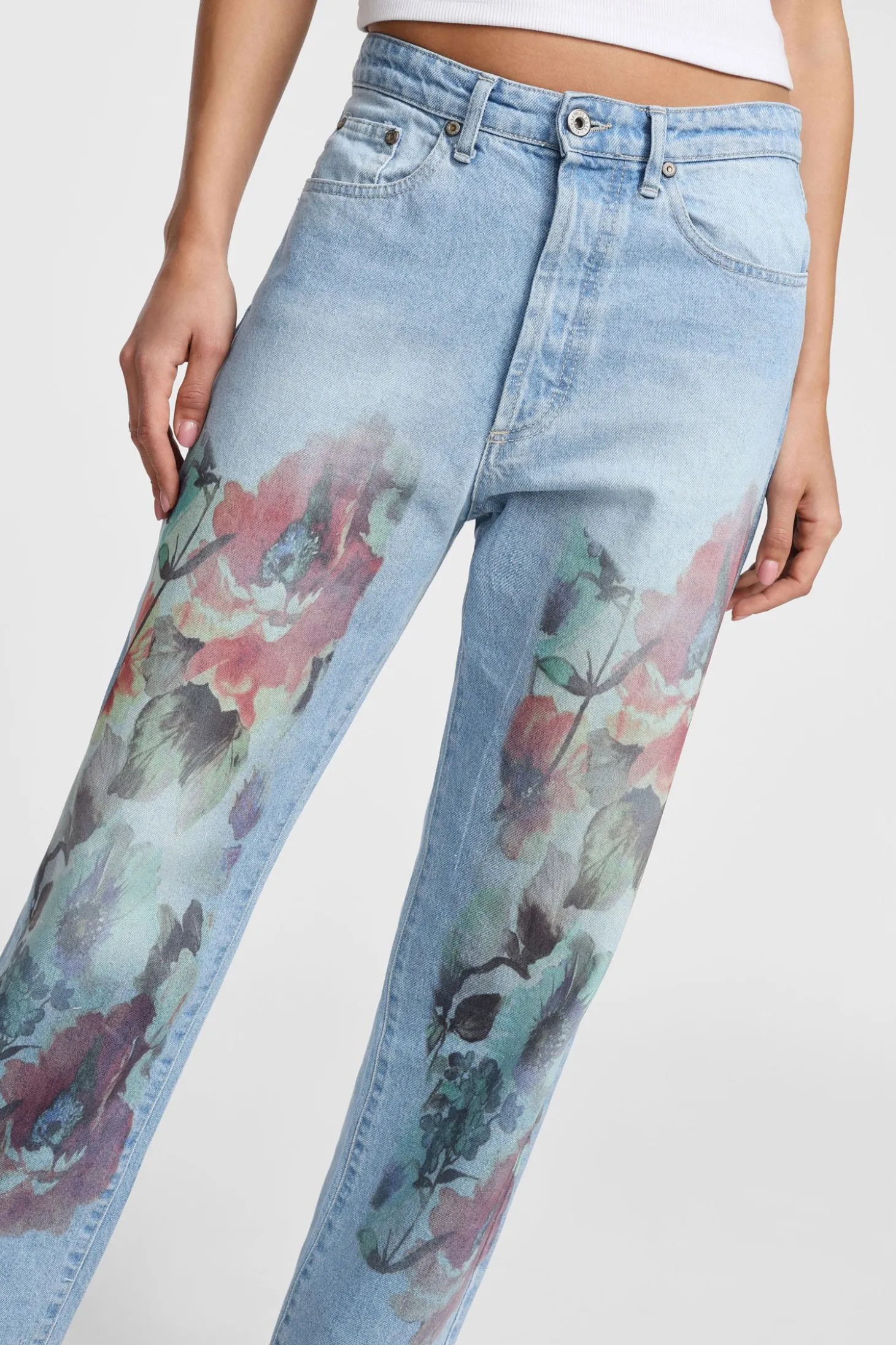 Jeans dritti a stampa floreale