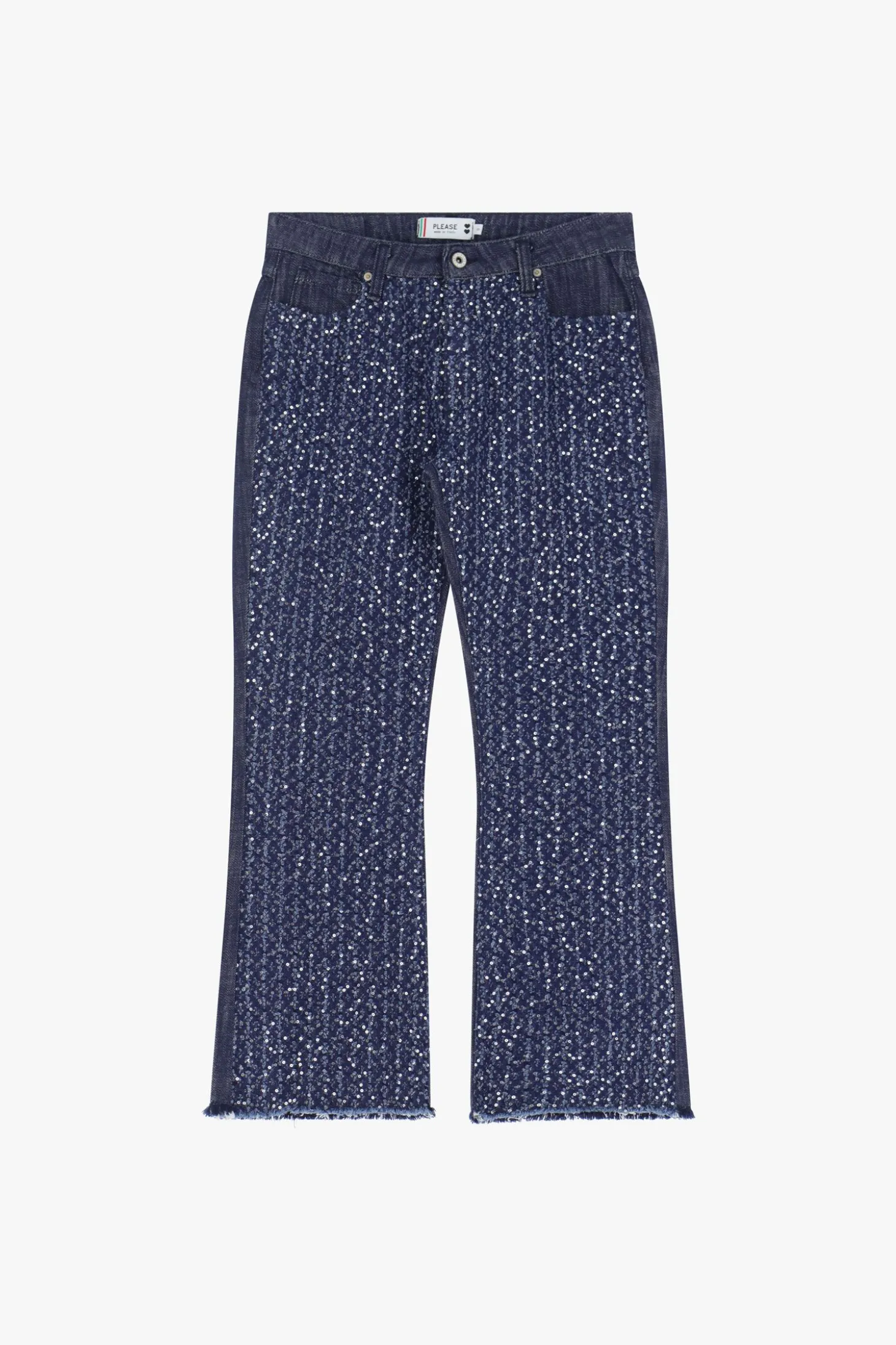Jeans flare con paillettes e vita media