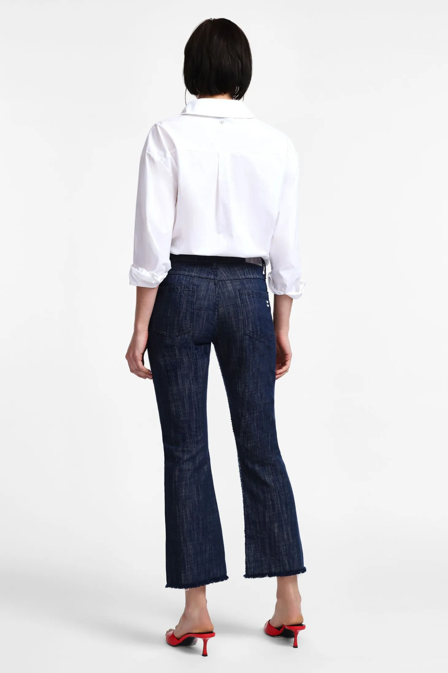 Jeans flare con paillettes e vita media