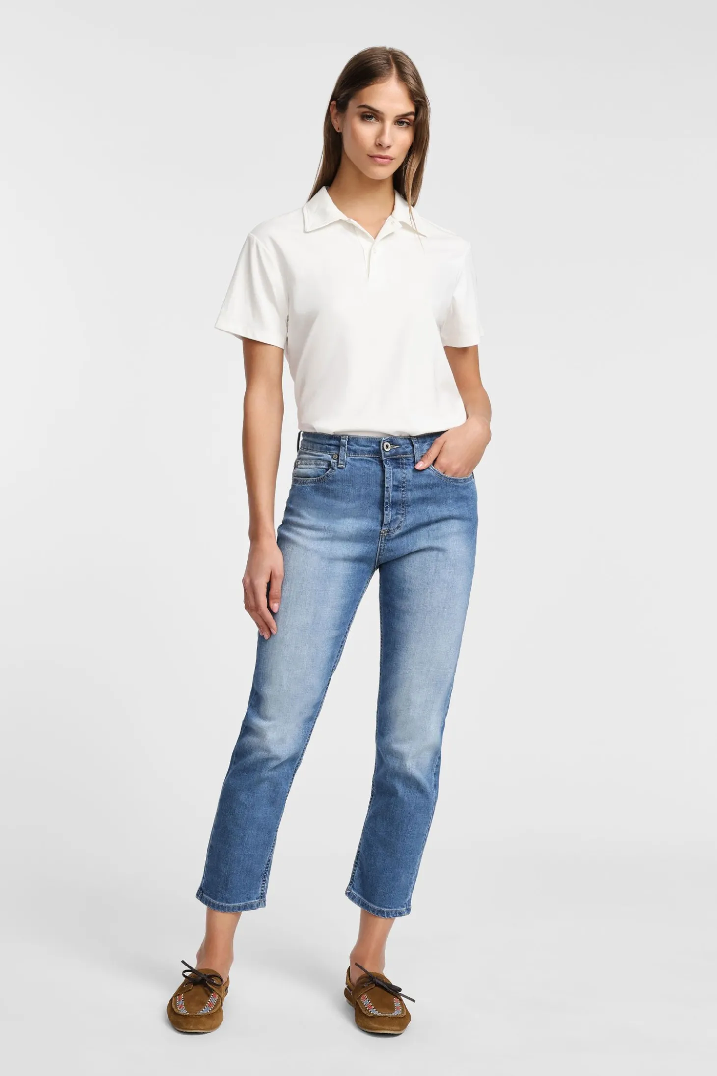 Jeans slim cropped con schiariture