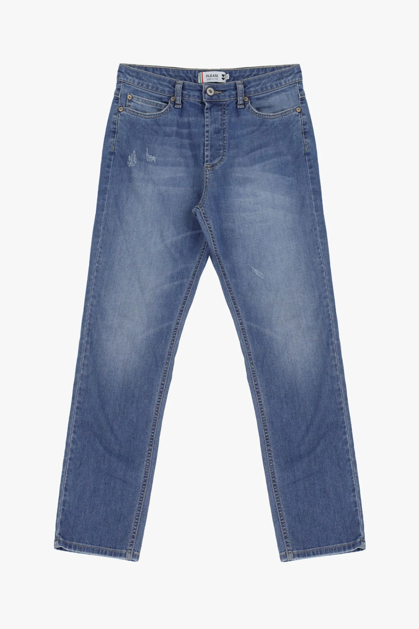 Jeans straight délavé con abrasioni