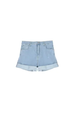 Pantalón corto evasé en denim claro