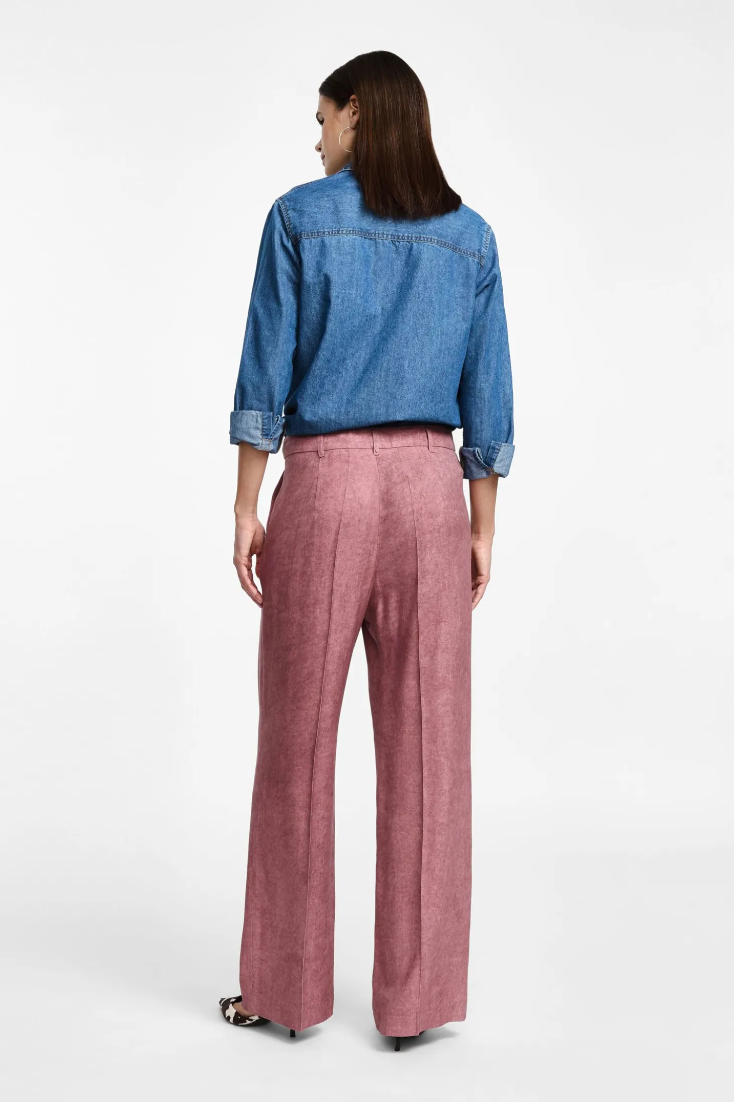 Pantalones palazzo efecto suede de talle alto