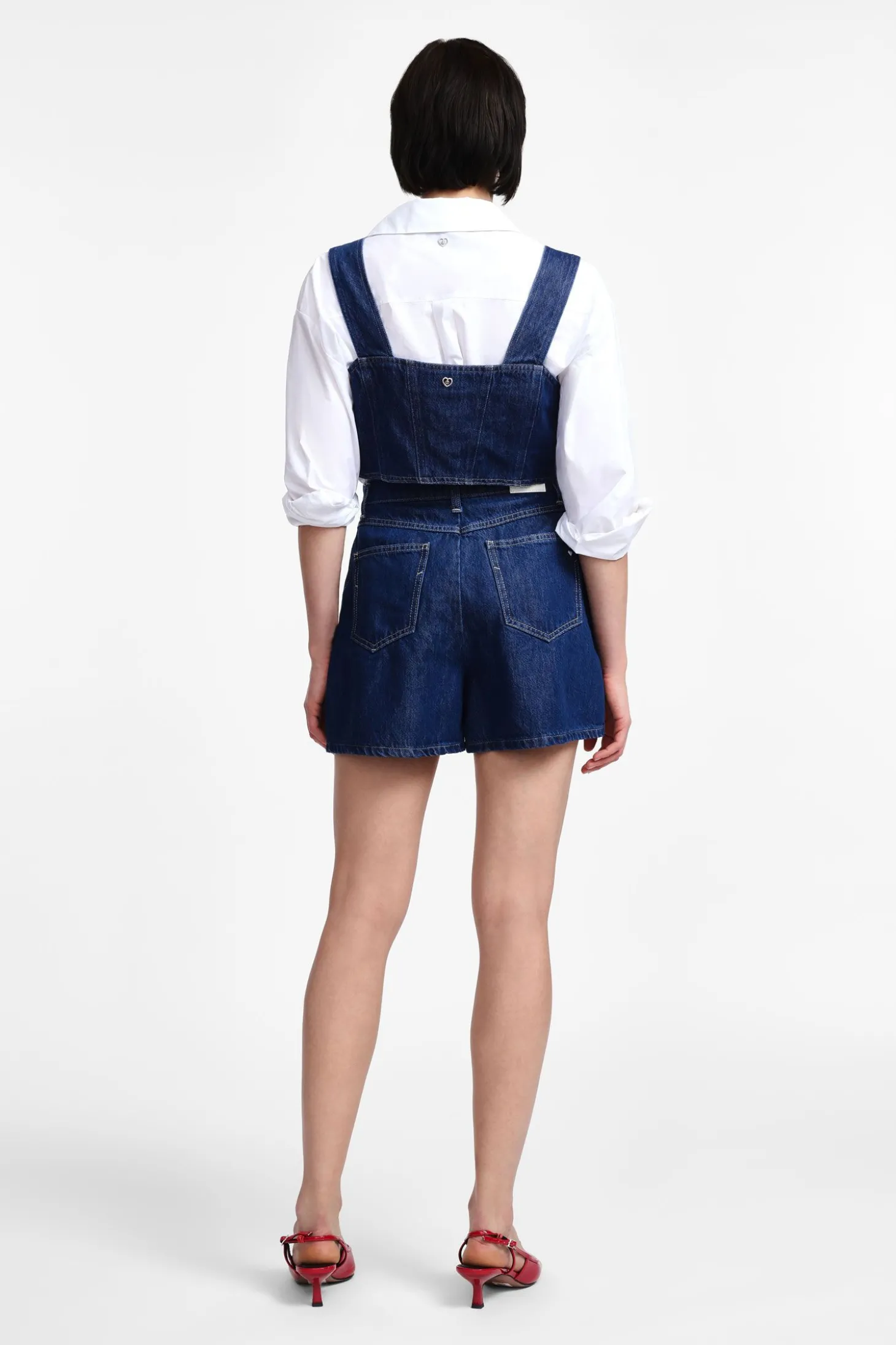 Shorts de denim con cintura alta y bolsillos