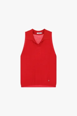 Top de punto sin mangas con cuello polo