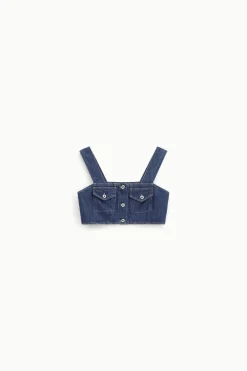 Top vaquero con bolsillos y tirantes anchos