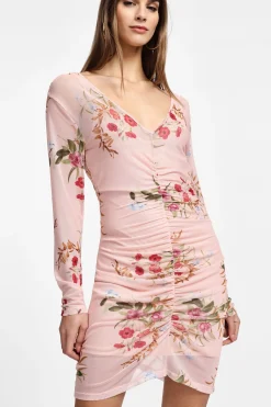 Vestido corto floral manga larga