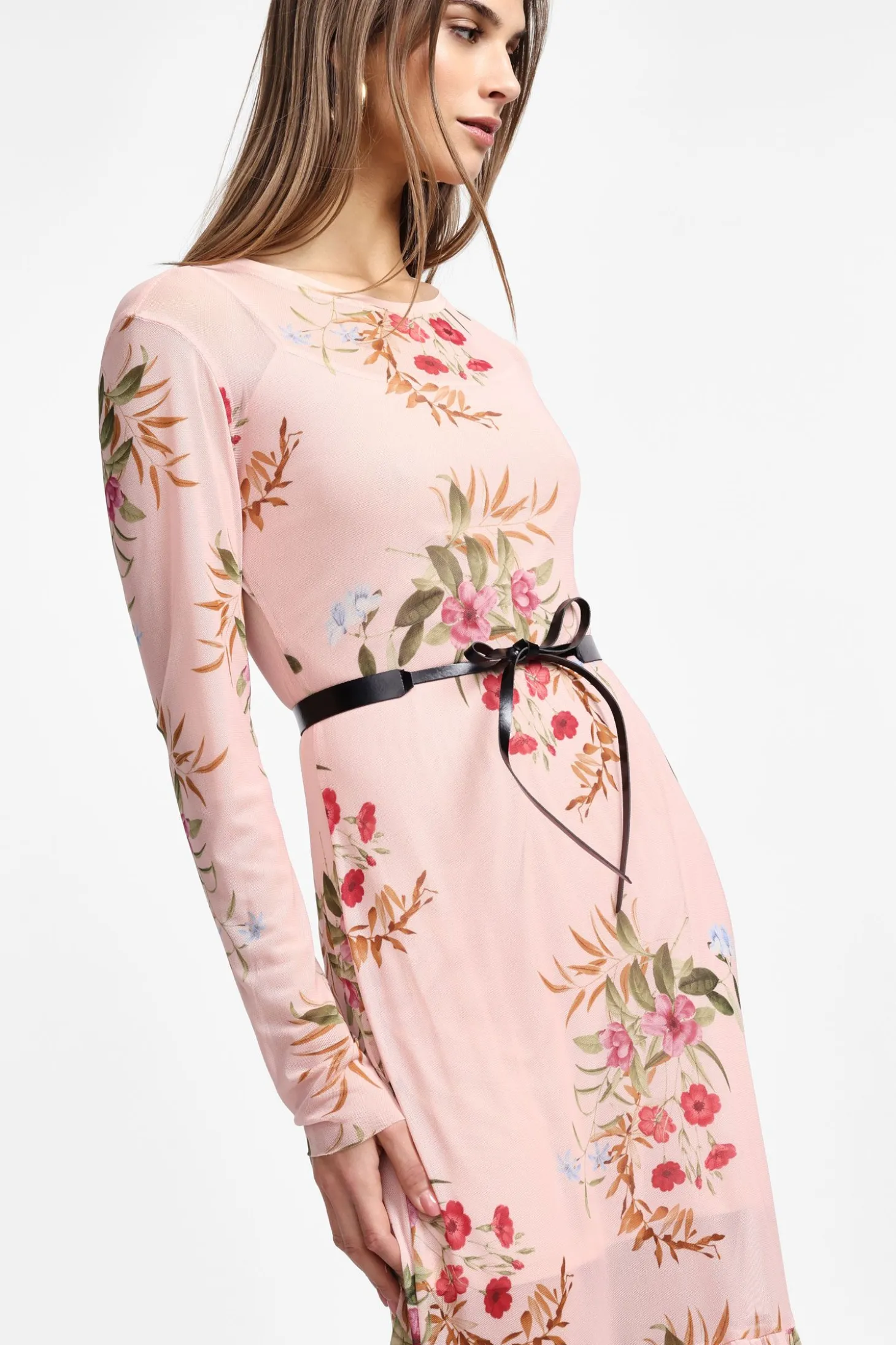 Vestido largo floral manga larga