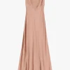 Vestido largo satinado con tirantes cuadrados